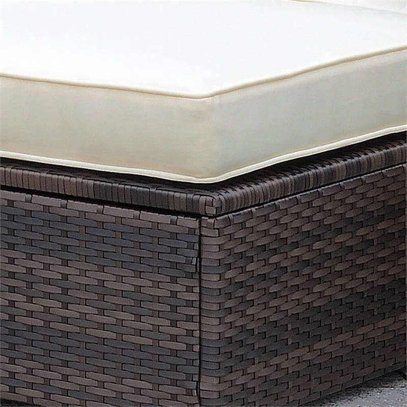Furniture of America Daley Rattan Square Patio Ottoman in Brown and Beige