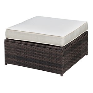 Furniture of America Daley Rattan Square Patio Ottoman in Brown and Beige