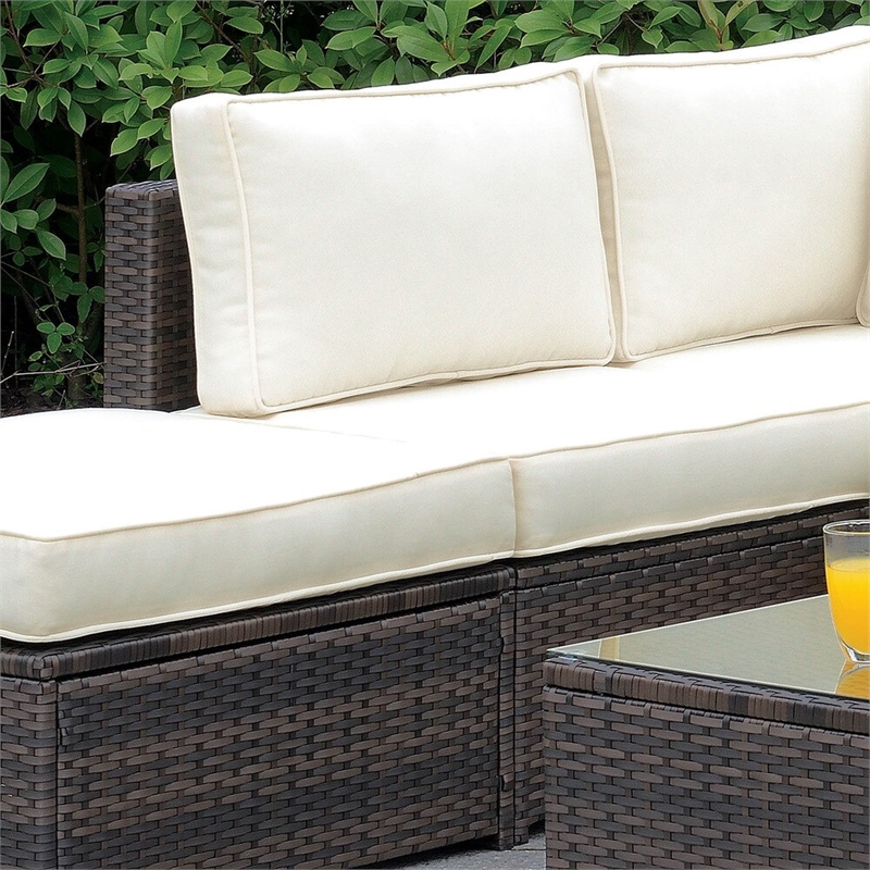 Furniture of America Daley Rattan Patio Armless Chair in Brown and Beige