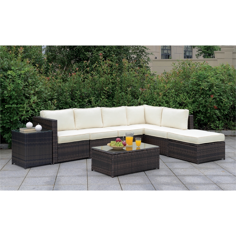 Furniture of America Daley Brown and Beige Rattan Patio Sectional Set
