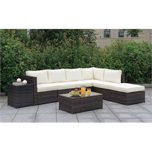 Furniture of America Daley Brown and Beige Rattan Patio Sectional Set