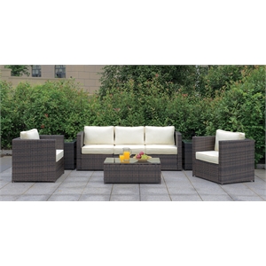 furniture of america daley rattan 4-piece patio sofa set in brown and beige