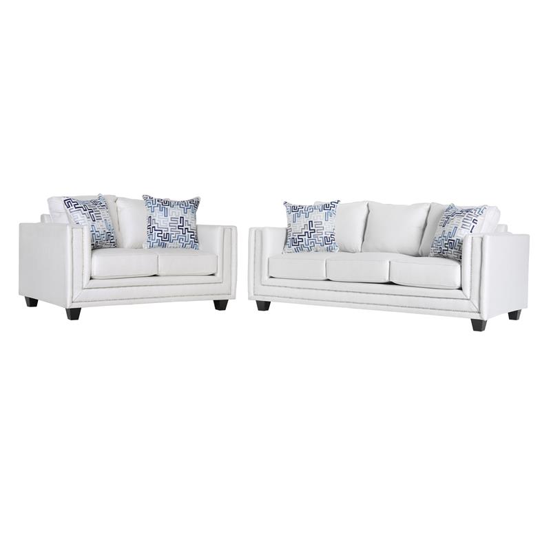 Furniture of America Malden Contemporary Chenille 2-Piece Sofa Set in Ivory