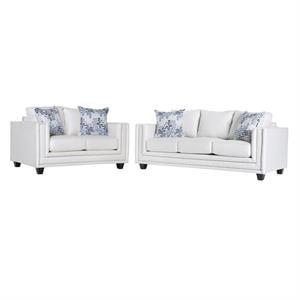 Furniture of America Malden Contemporary Chenille 2-Piece Sofa Set in Ivory