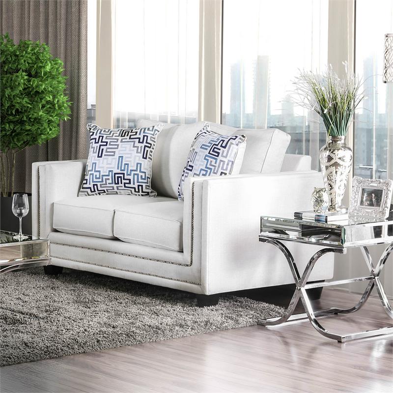 Furniture of America Malden Contemporary Chenille 2-Piece Sofa Set in Ivory