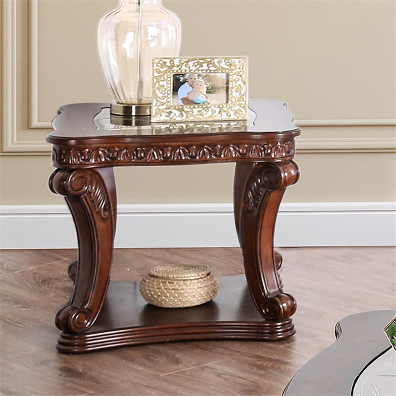 Furniture of America Gabriel Traditional Wood Open Shelf End Table in Dark Oak