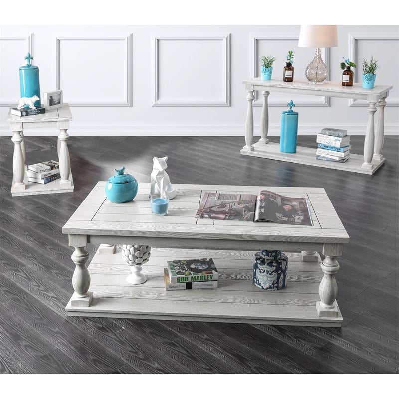 Furniture Of America Lynton Rustic Wood, Antique White End Tables