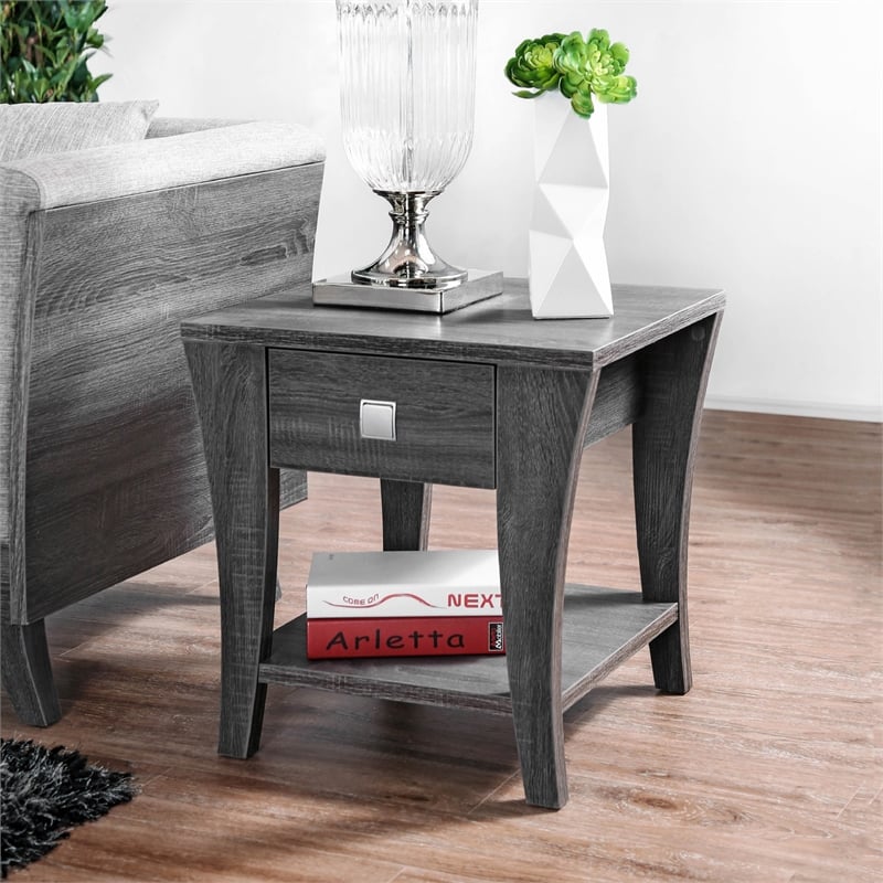 Furniture of America Ami Transitional 1-Drawer Wood End Table in Gray