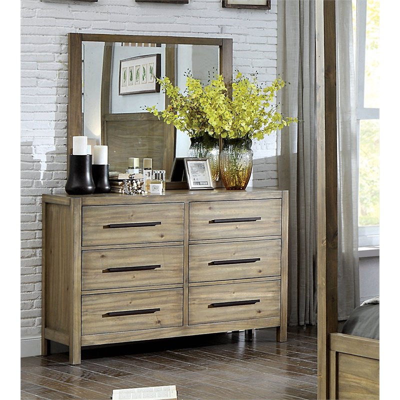 Furniture Of America Mark 6 Drawer Dresser And Mirror Set In Light
