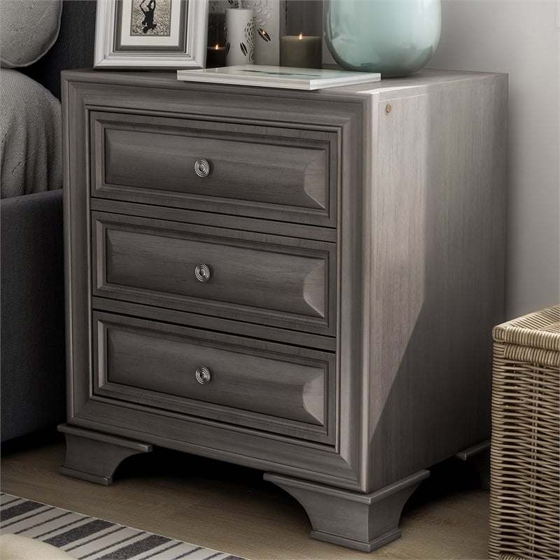 Furniture of America Bradford Solid Wood 3-Drawer Nightstand in Gray