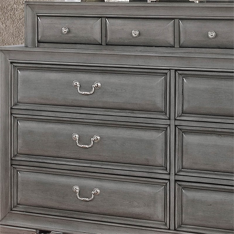 Furniture of America Bradford Solid Wood 10-Drawer Dresser and Mirror in Gray
