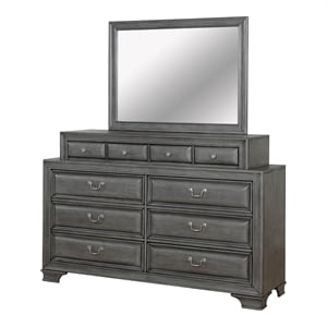 Furniture of America Bradford Solid Wood 10-Drawer Dresser and Mirror in Gray