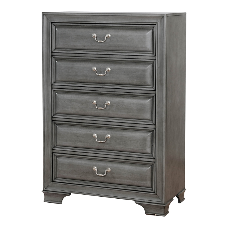 Furniture of America Bradford Transitional Wood 5-Drawer Chest in Gray