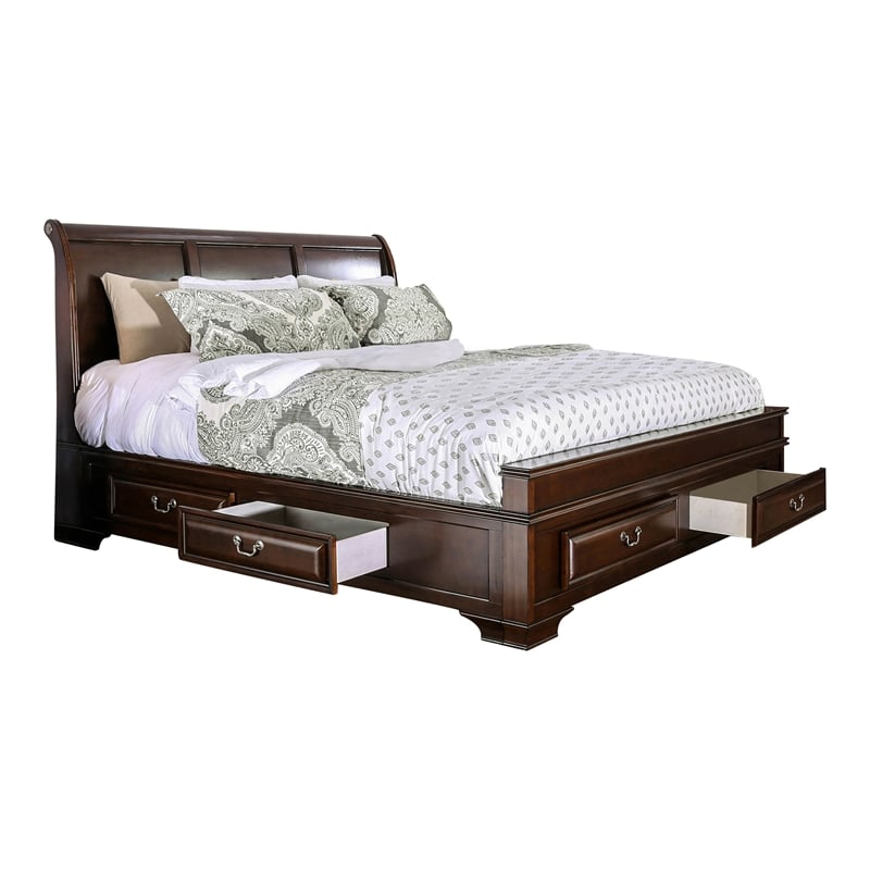 Furniture of America Bradford Wood California King Storage Bed in Brown Cherry