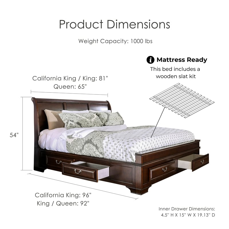 Furniture of America Bradford Wood California King Storage Bed in Brown Cherry