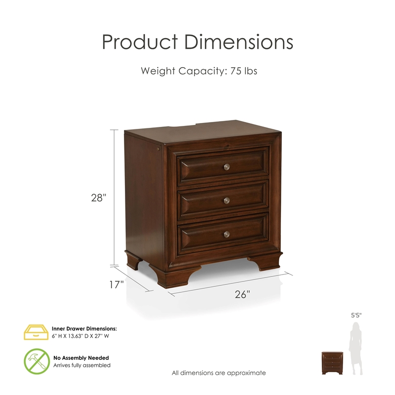 Furniture of America Bradford Solid Wood 3-Drawer Nightstand in Brown Cherry