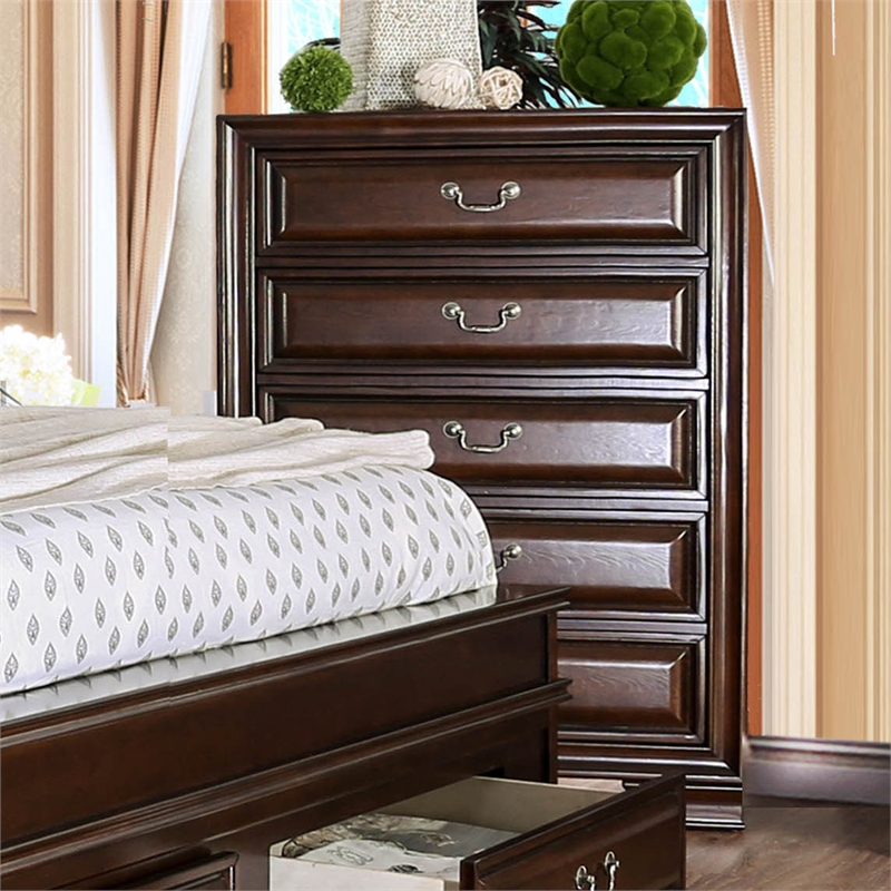 Furniture of America Bradford Transitional Wood 5-Drawer Chest in Brown Cherry