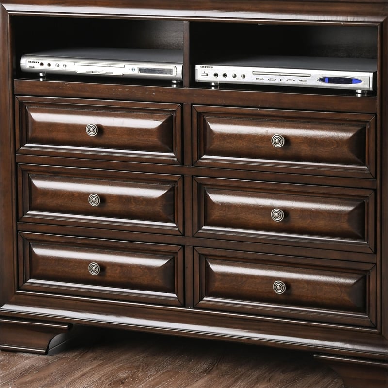 Furniture of America Bradford Solid Wood 6-Drawer TV Stand in Brown Cherry
