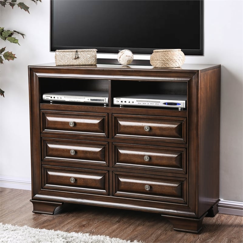 Furniture of America Bradford Solid Wood 6-Drawer TV Stand in Brown Cherry