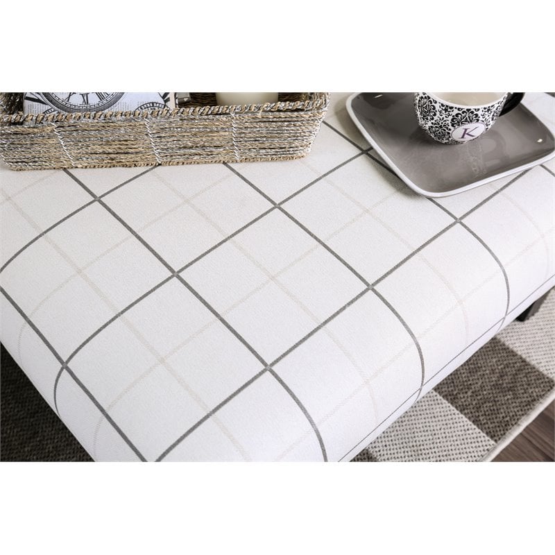 Furniture of America Shila Fabric Coffee Table Ottoman in White and Gray