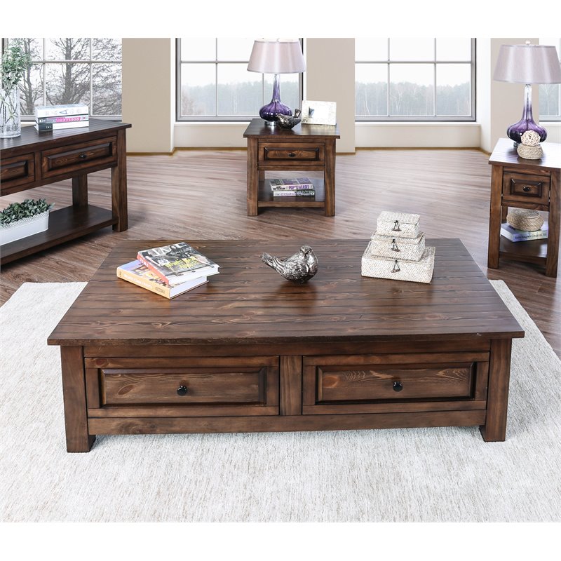 Furniture Of America Nyah Rustic Wood Spacious Tabletop Coffee Table In Walnut Idf 4613c