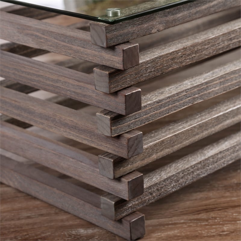 Furniture of America Merridin Transitional Solid Wood Coffee Table in Gray