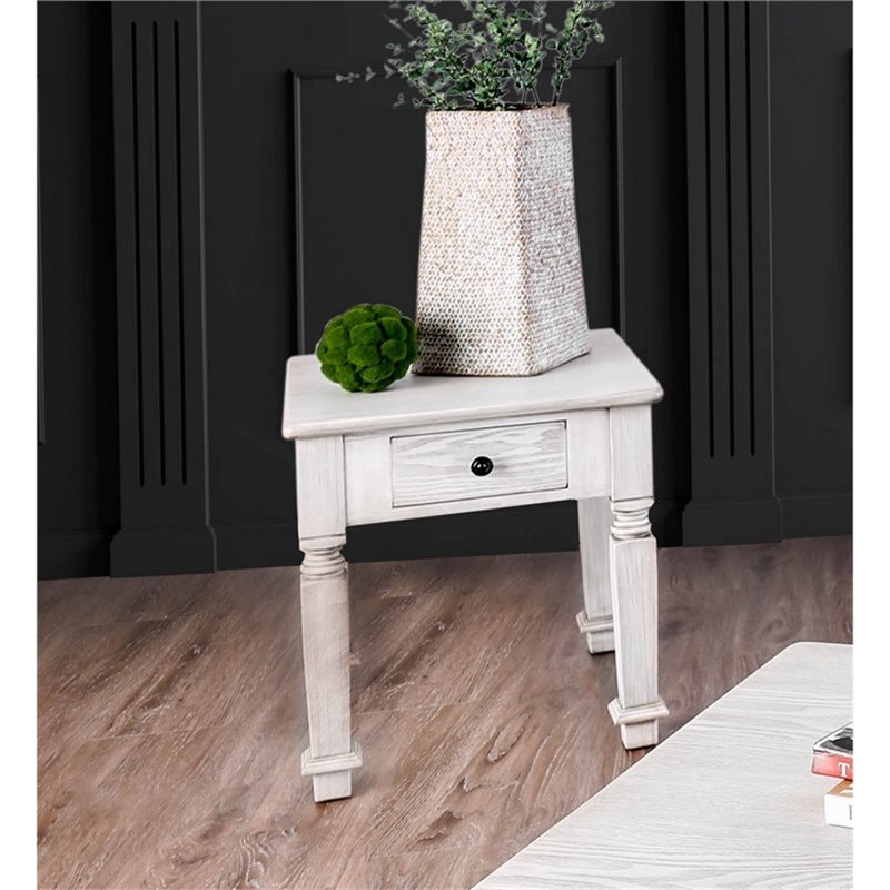 Furniture of America Vera Rustic End Table in Antique White