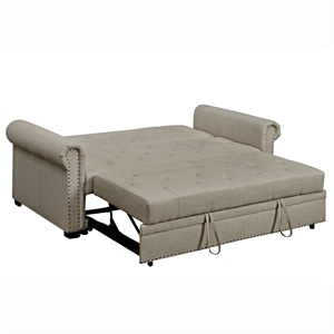 furniture of america indio transitional fabric tufted sleeper sofa in beige