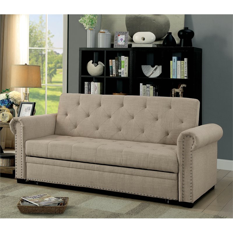 Details About Furniture Of America Indio Transitional Sleeper Sofa In Beige