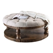 Furniture of America Joss Rustic Wood Round Tufted Coffee Table in Antique Oak