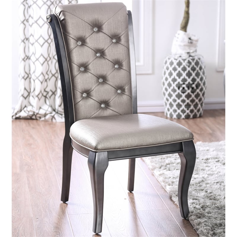 Furniture of America Bethlehem Wood Tufted Side Chair in Gray (Set of 2)