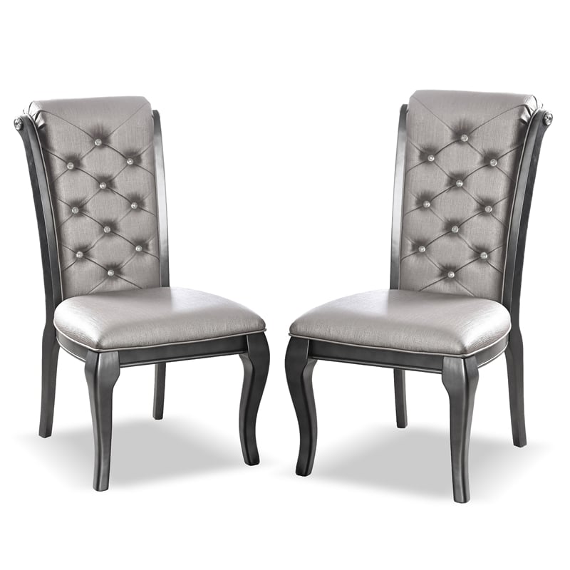 Furniture of America Bethlehem Wood Tufted Side Chair in Gray (Set of 2)