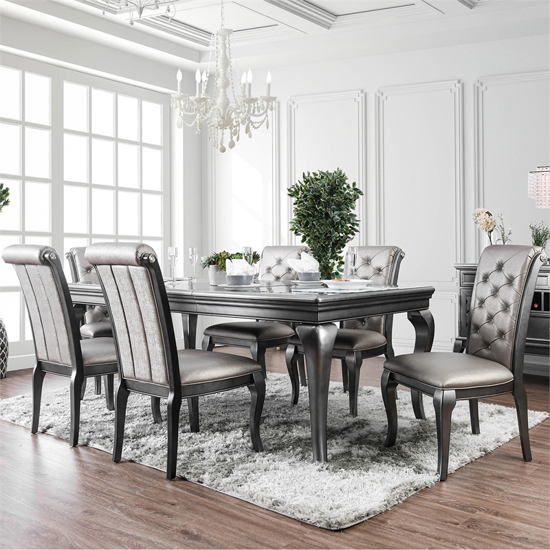 Furniture of America Bethlehem Wood 7-Piece Dining Table Set in Gray