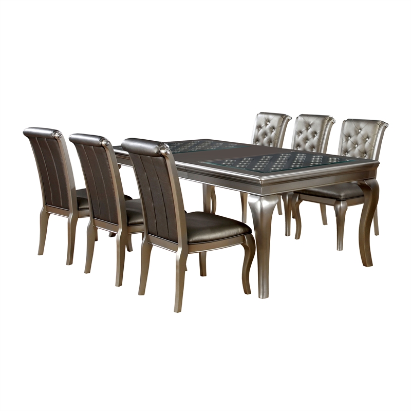 Furniture of America Bethlehem Wood 7-Piece Dining Table Set in Gray