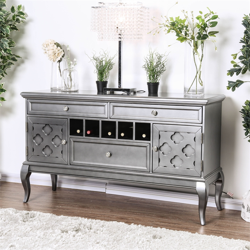 Furniture of America Bethlehem Wood Wine Rack Sideboard in Gray