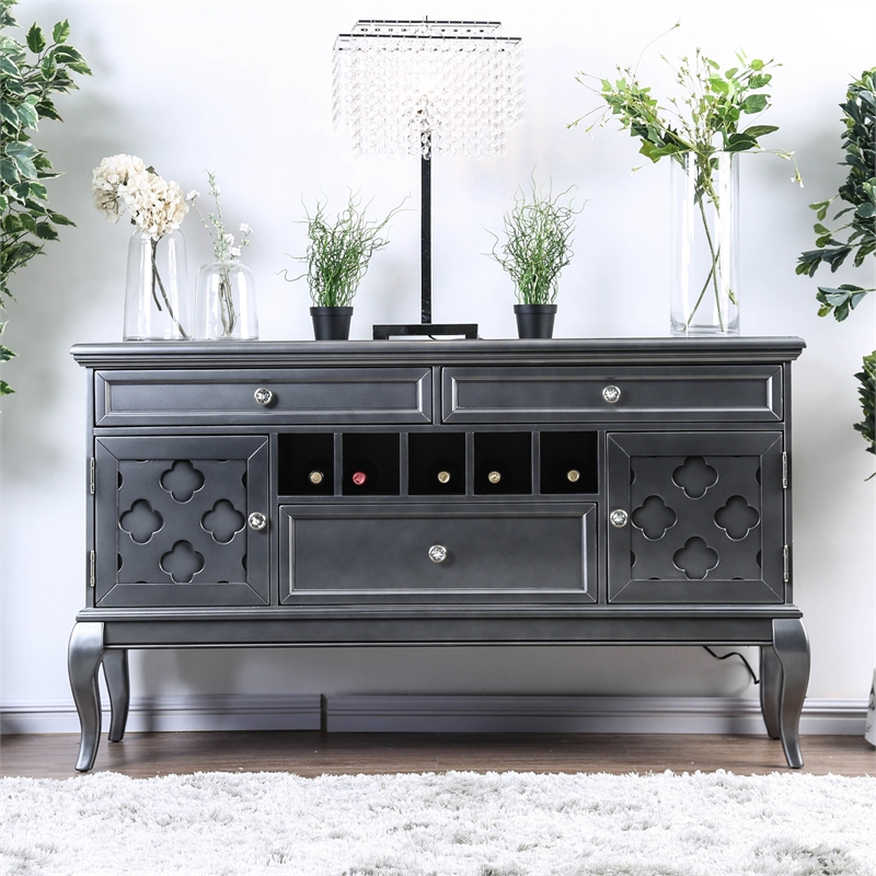 Furniture of America Bethlehem Wood Wine Rack Sideboard in Gray