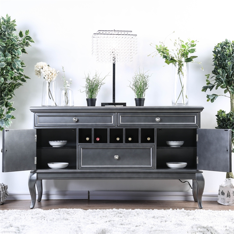 Furniture of America Bethlehem Wood Wine Rack Sideboard in Gray