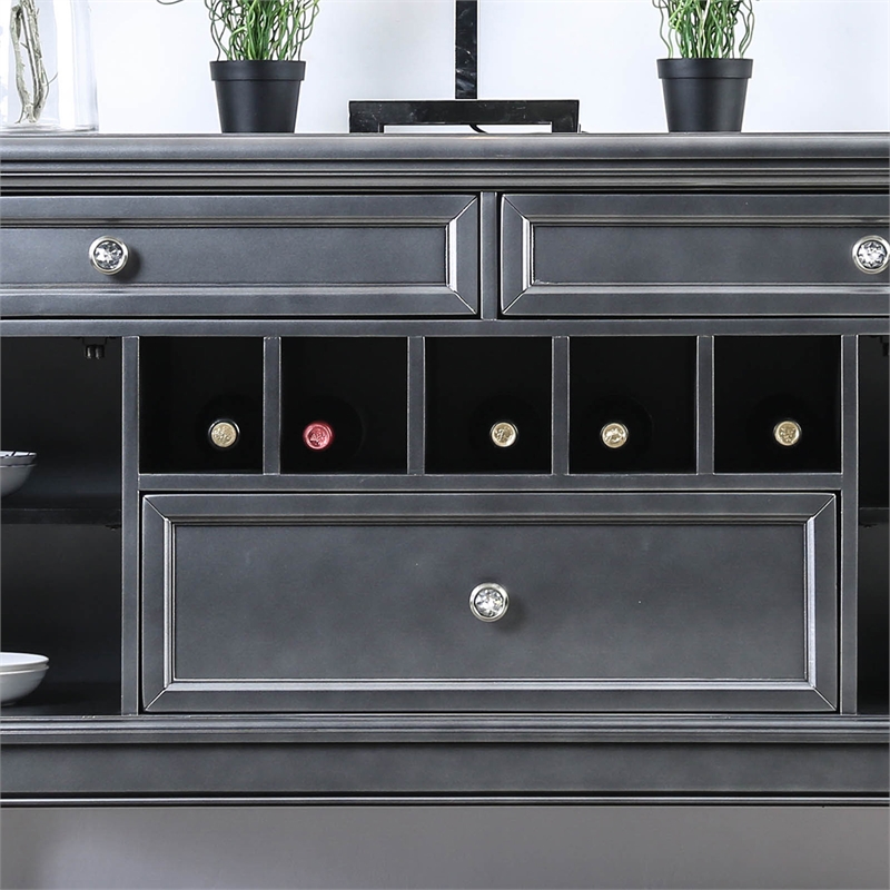 Furniture of America Bethlehem Wood Wine Rack Sideboard in Gray