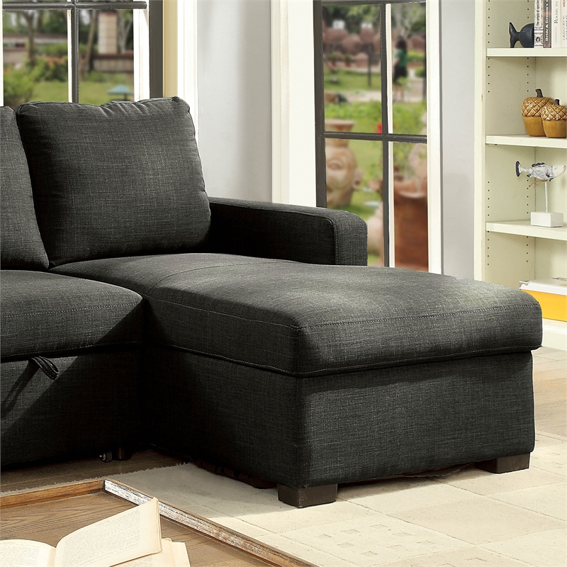 Furniture of America Rona Fabric Sleeper Sectional in Dark Gray