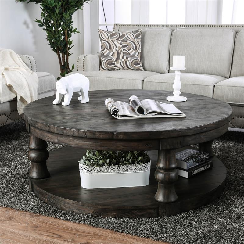 Furniture Of America Joss Rustic Round, Distressed Off White Round Coffee Table