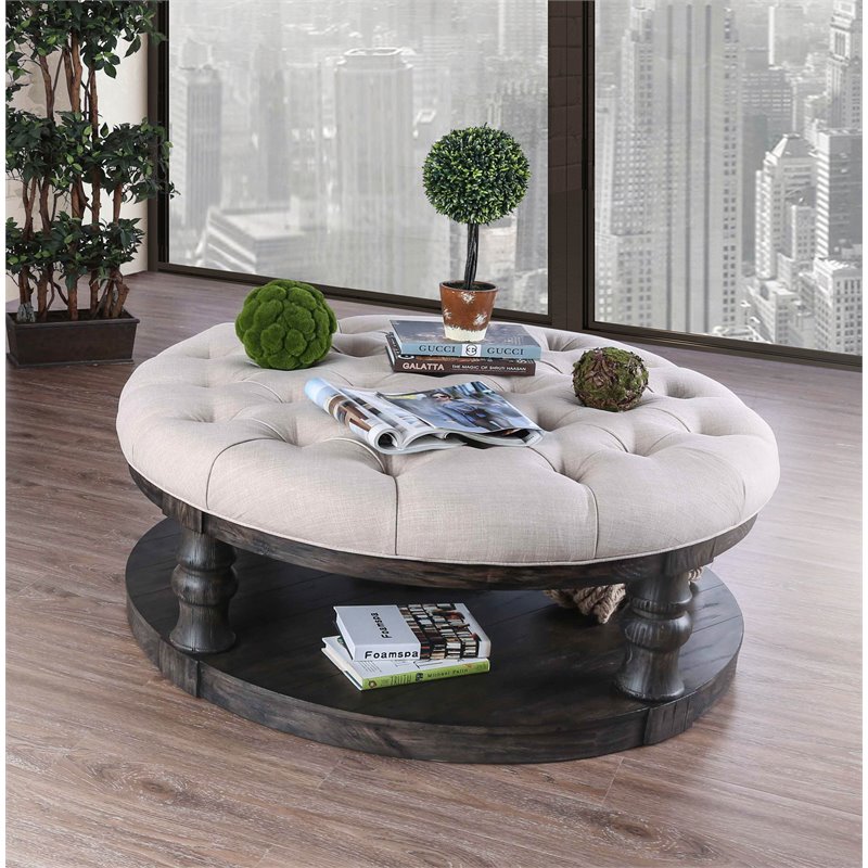 Furniture Of America Joss Rustic Round, Round Tufted Coffee Table