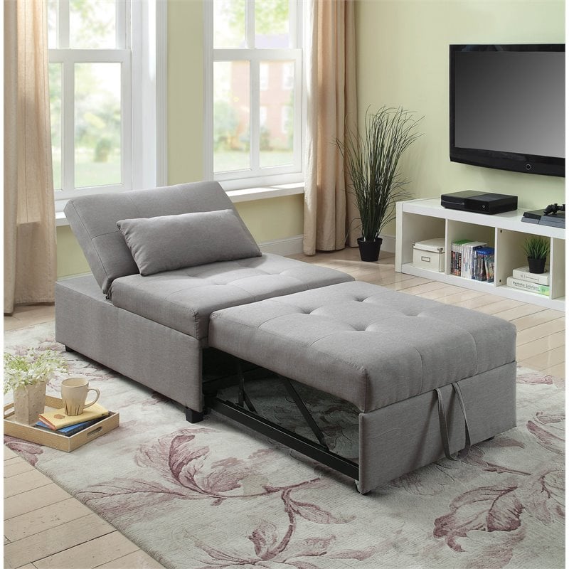 Furniture of America Lilian Contemporary Fabric Futon Ottoman in Gray ...