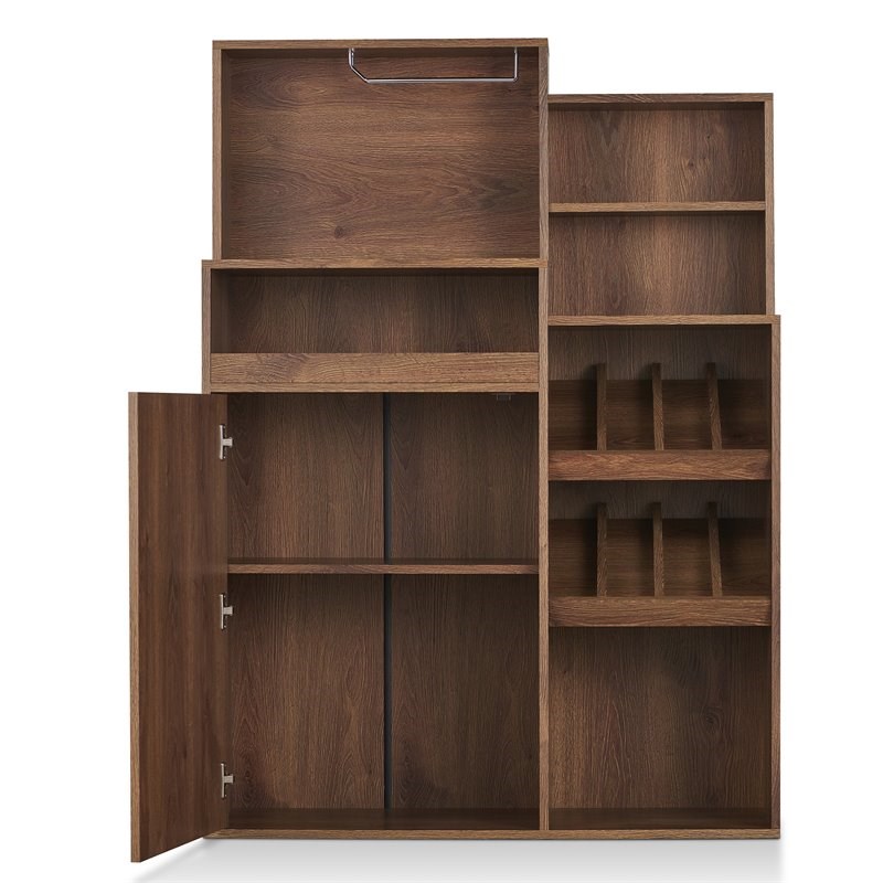 Furniture of America Dillan Wood Multi-Storage Bar Cabinet in Distressed Walnut