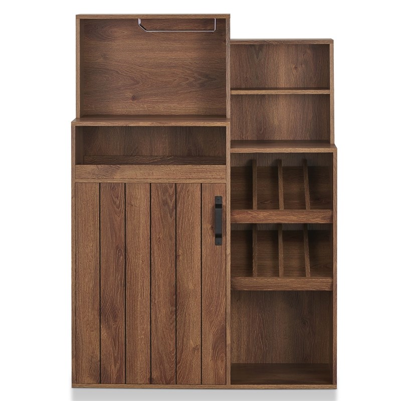 Furniture of America Dillan Wood Multi-Storage Bar Cabinet in Distressed Walnut