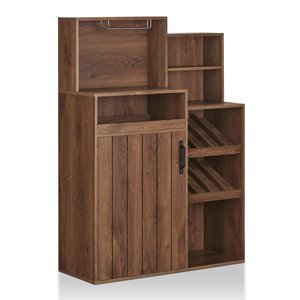 furniture of america dillan wood multi-storage bar cabinet in distressed walnut