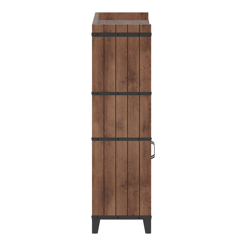 Furniture of America Rhen Farmhouse Wood 8-Shelf Buffet in Distressed Walnut