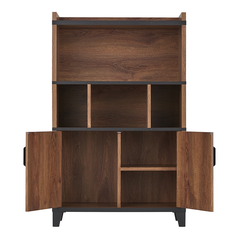 Furniture of America Rhen Farmhouse Wood 8-Shelf Buffet in Distressed Walnut