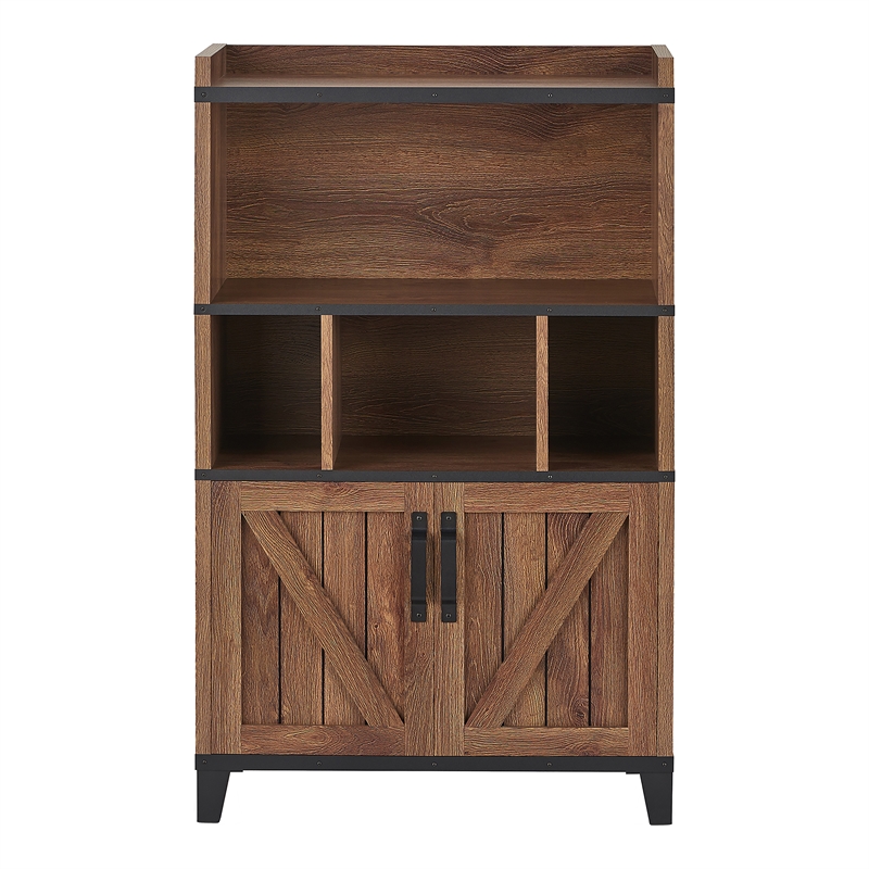 Furniture of America Rhen Farmhouse Wood 8-Shelf Buffet in Distressed Walnut