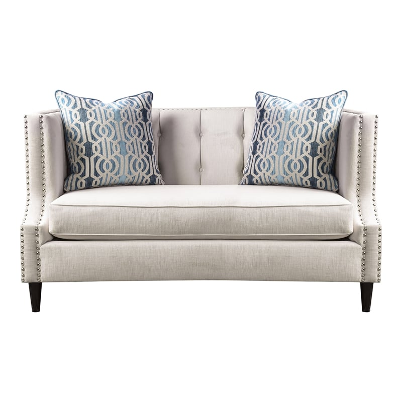 Furniture of America Carrie Microfiber Nailhead Loveseat in Beige