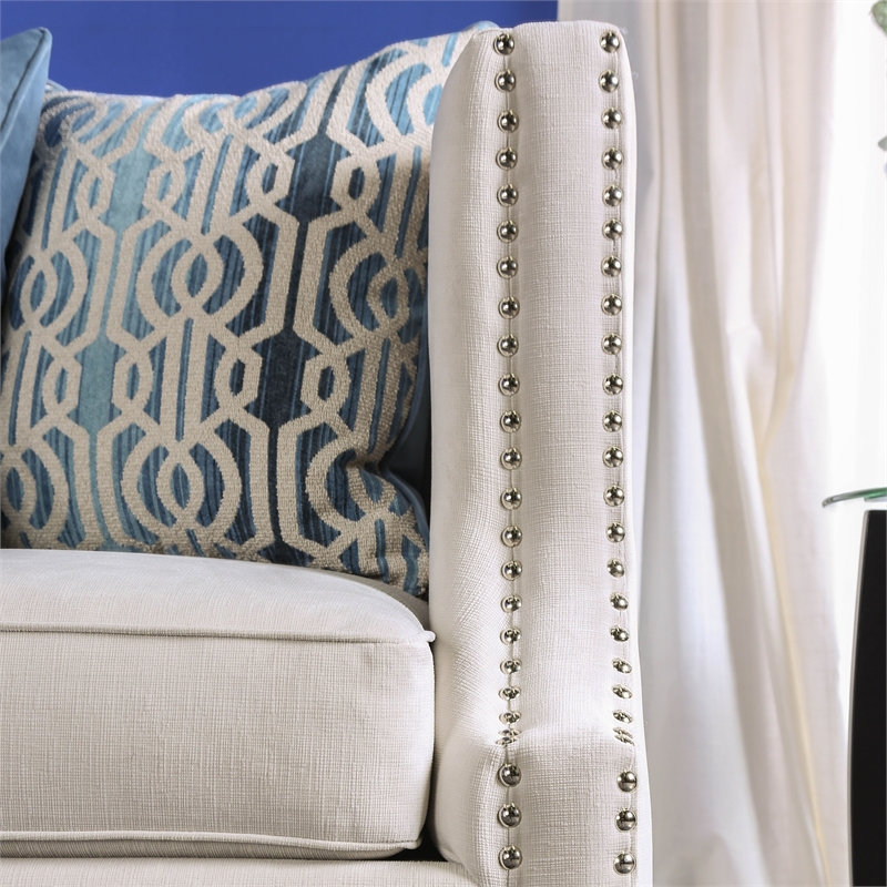 Furniture of America Carrie Microfiber Nailhead Loveseat in Beige